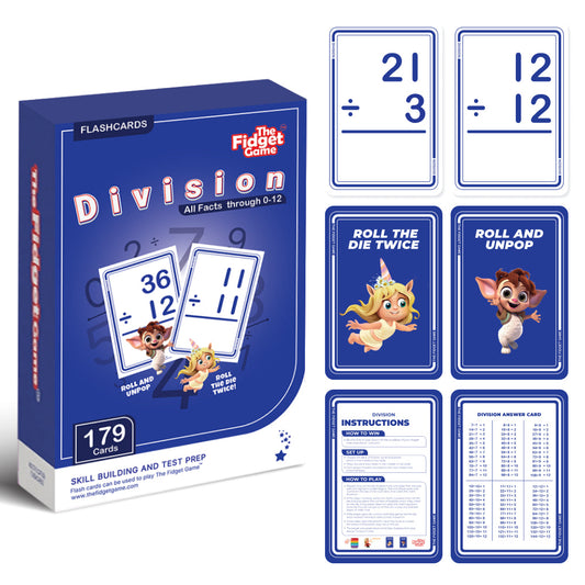 Division Card Pack flashcards blue box by The Fidget Games with 179 cards on Tampa Home & Garden Store