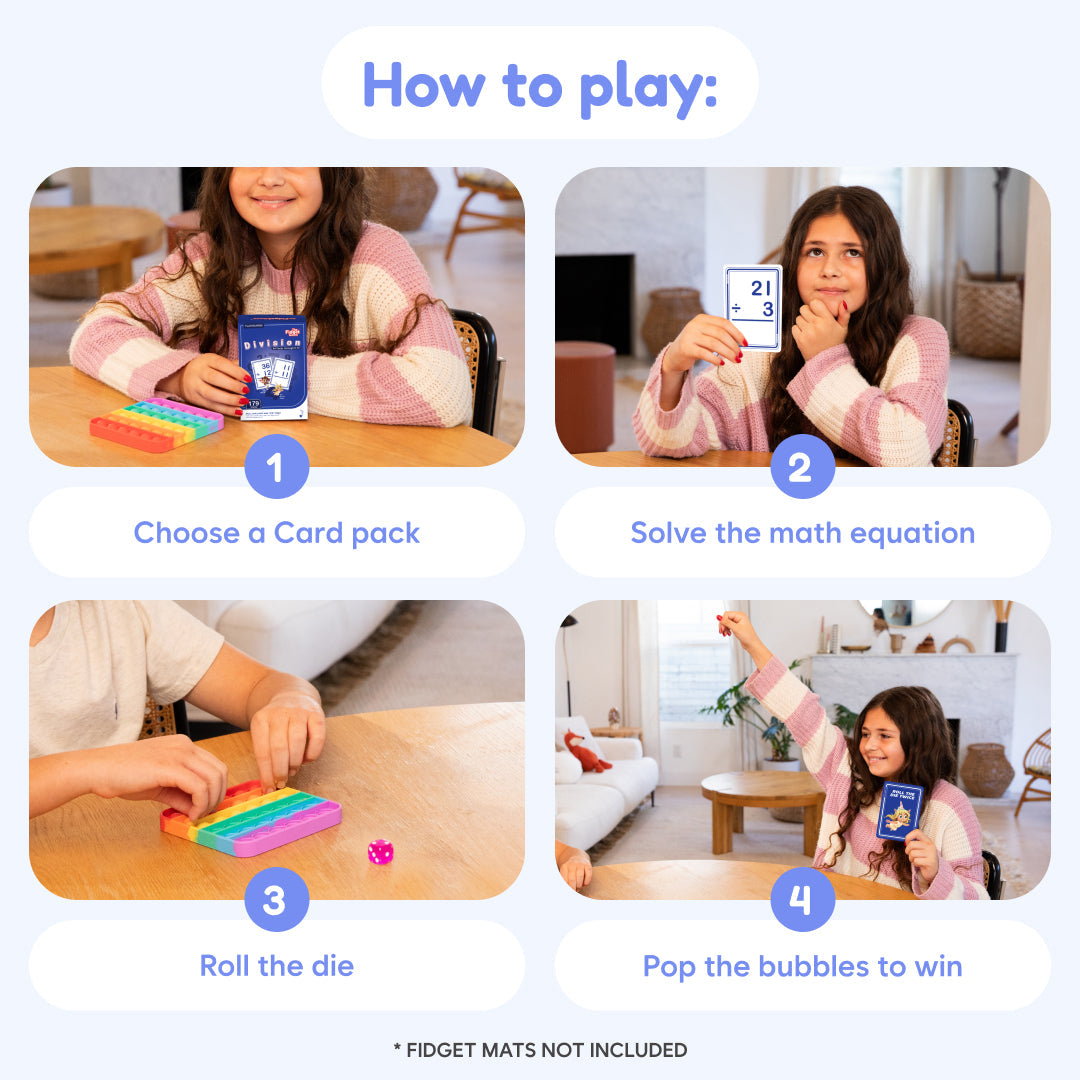 Division Card Pack CHOOSE Act The Fidget Games card deck with rainbow blocks educational toy on Tampa Home & Garden Store