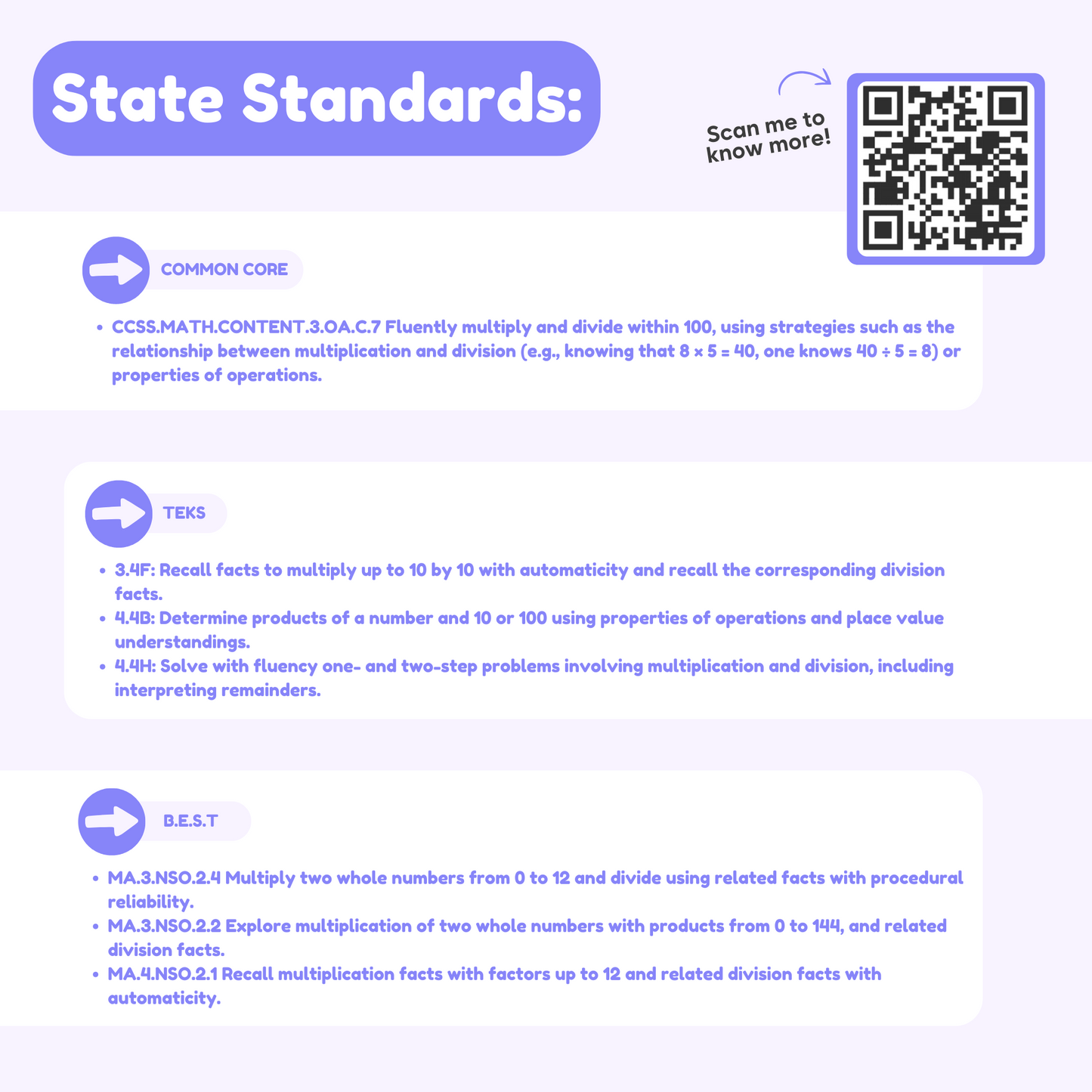 Division Card Pack CHOOSE Act educational toy by The Fidget Games with QR code lavender design on Tampa Home & Garden Store