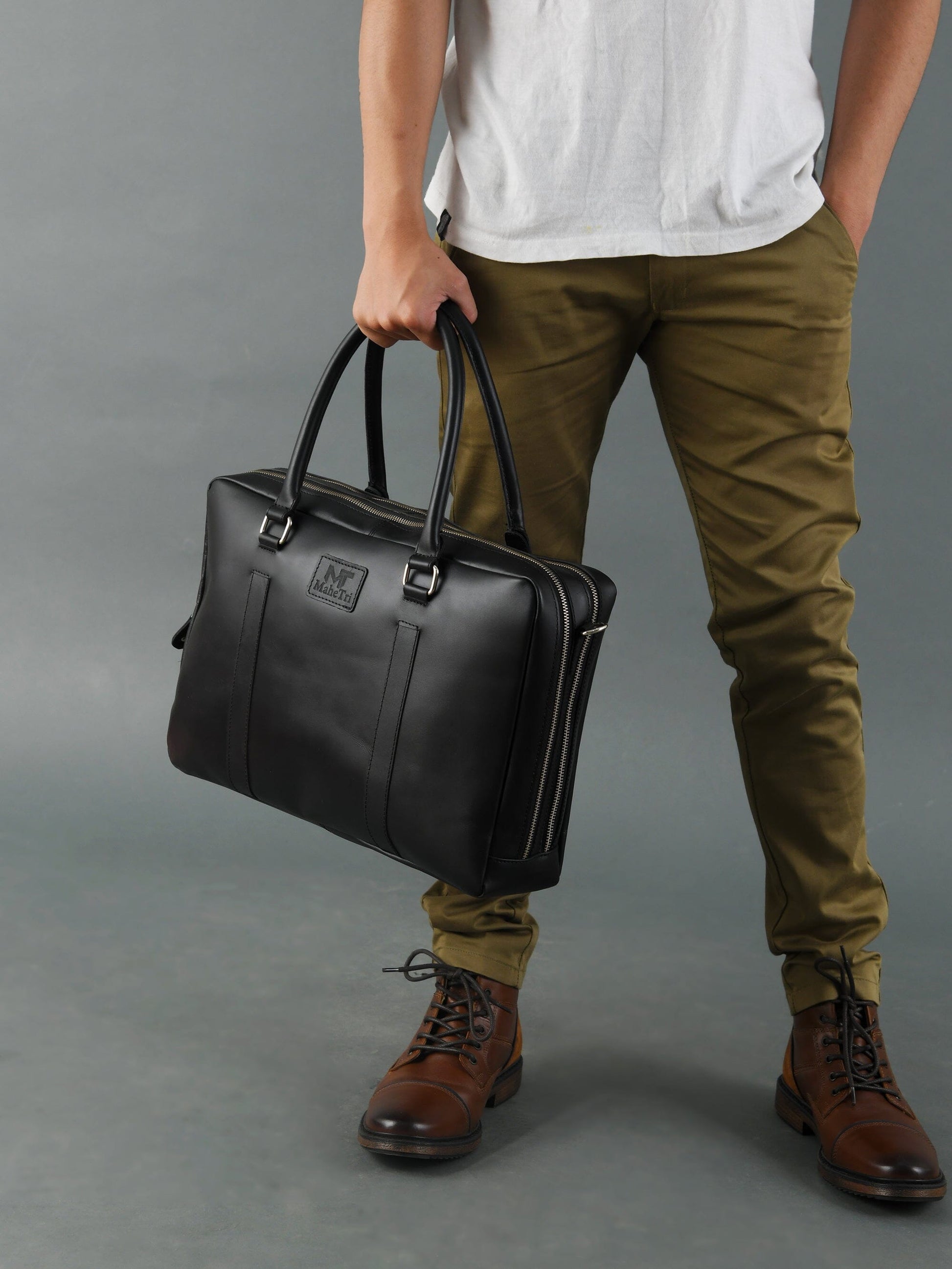 Dixon Black Buffalo Leather Laptop Briefcase - Tampa Home & Garden Store