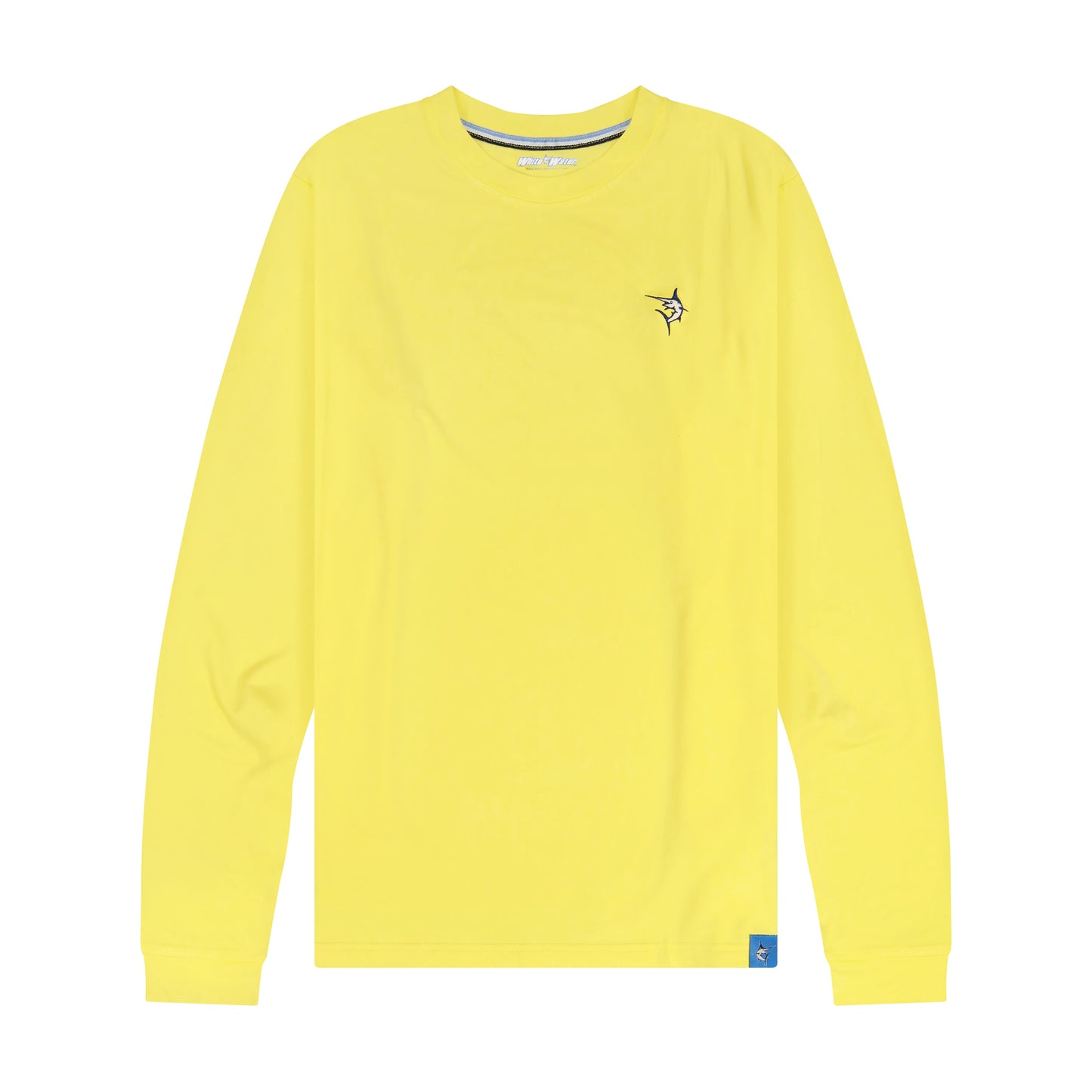 Dockside Performance Long Sleeve yellow shirt by White Water Life with navy chest logo on Tampa Home & Garden Store