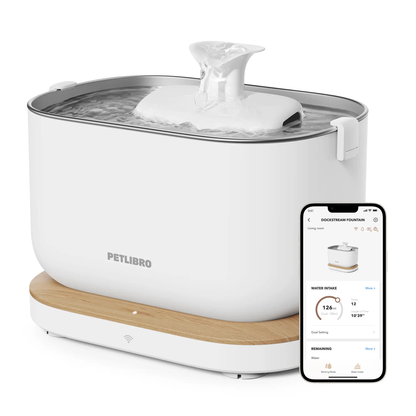 Dockstream Wireless Cat Fountain, PETLIBRO white stainless steel smart hydration app on Tampa Home & Garden Store