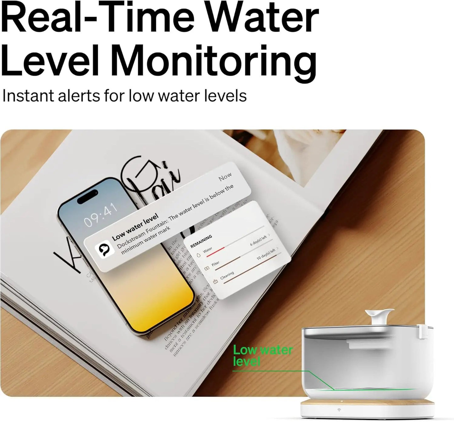 Dockstream Wireless Water Pump Cat Fountain, stainless steel hydration with app tracking on Tampa Home & Garden Store