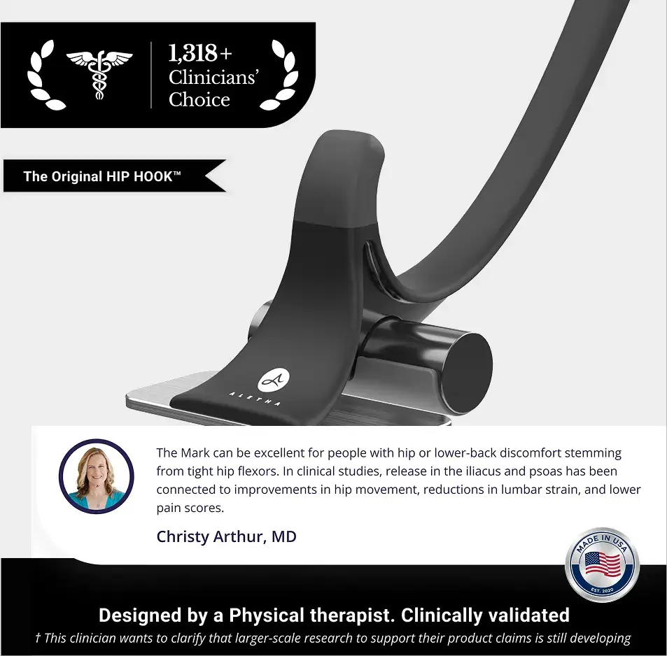 Hip Hook System by Aletha Health, black/gray muscle release tool for hip/low back therapy on Tampa Home & Garden Store
