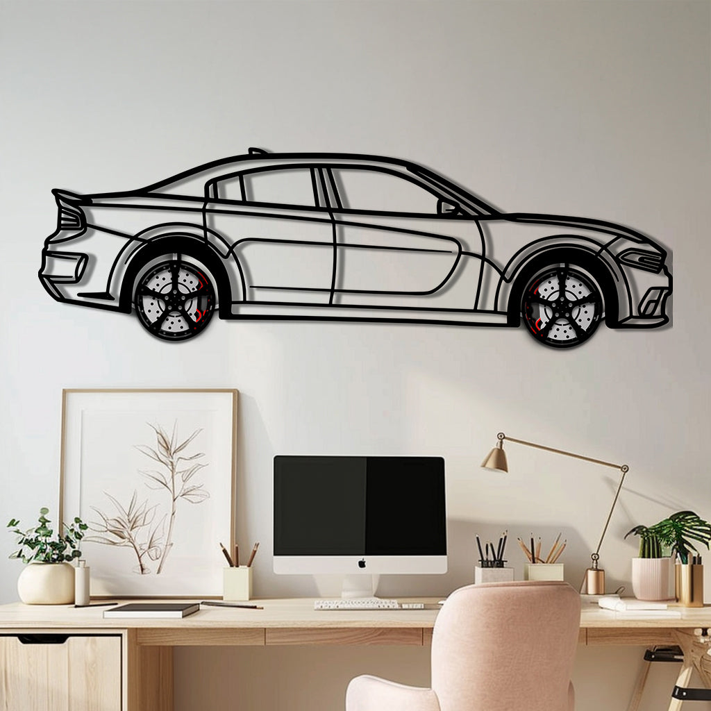 Dodge Charger SRT Metal Car Wall Art with Rotating Wheels - Modern American Muscle Silhouette - Interactive Automotive Wall Decor - KAFMEKA121 - Tampa Home & Garden Store