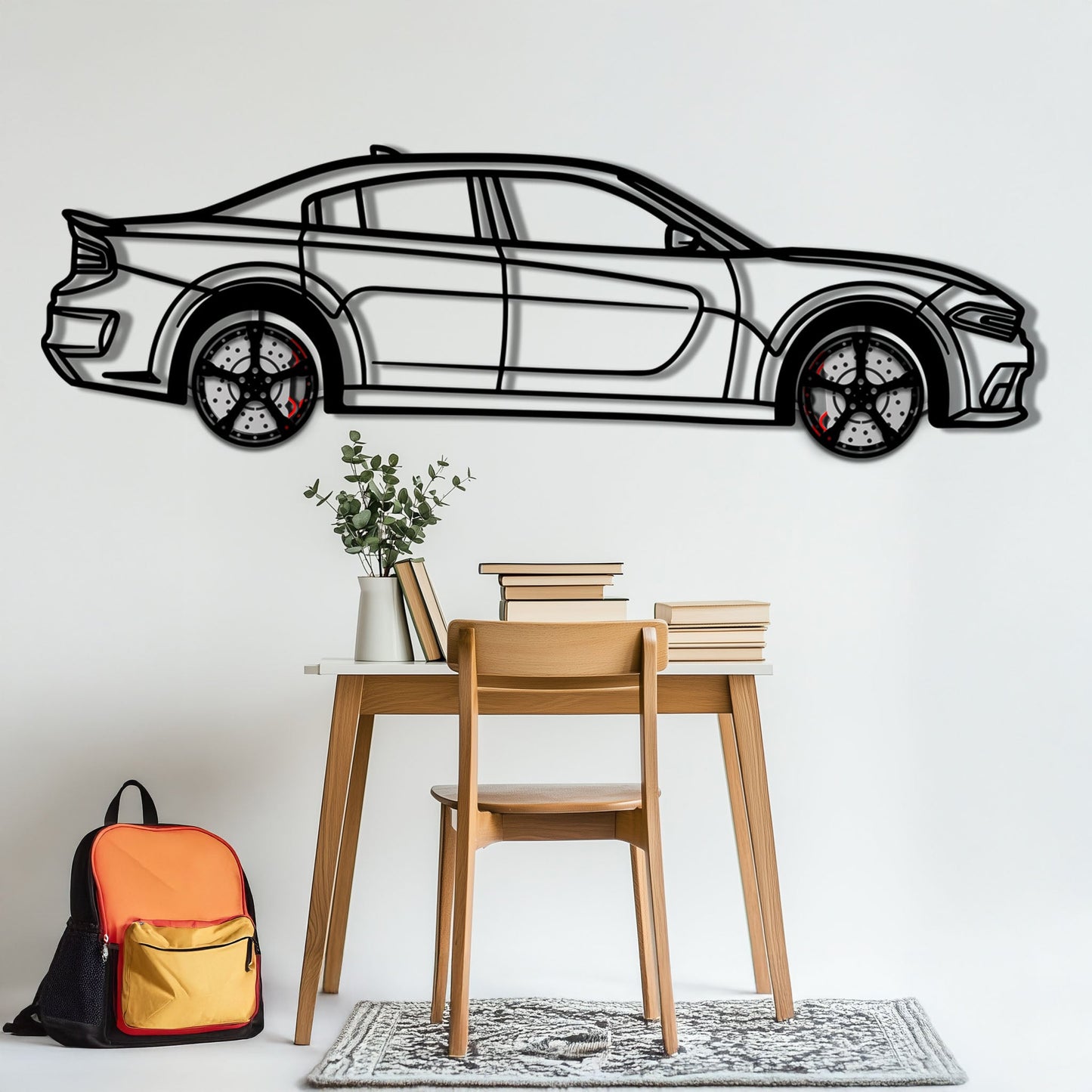 Dodge Charger SRT Metal Car Wall Art with Rotating Wheels - Modern American Muscle Silhouette - Interactive Automotive Wall Decor - KAFMEKA121 - Tampa Home & Garden Store