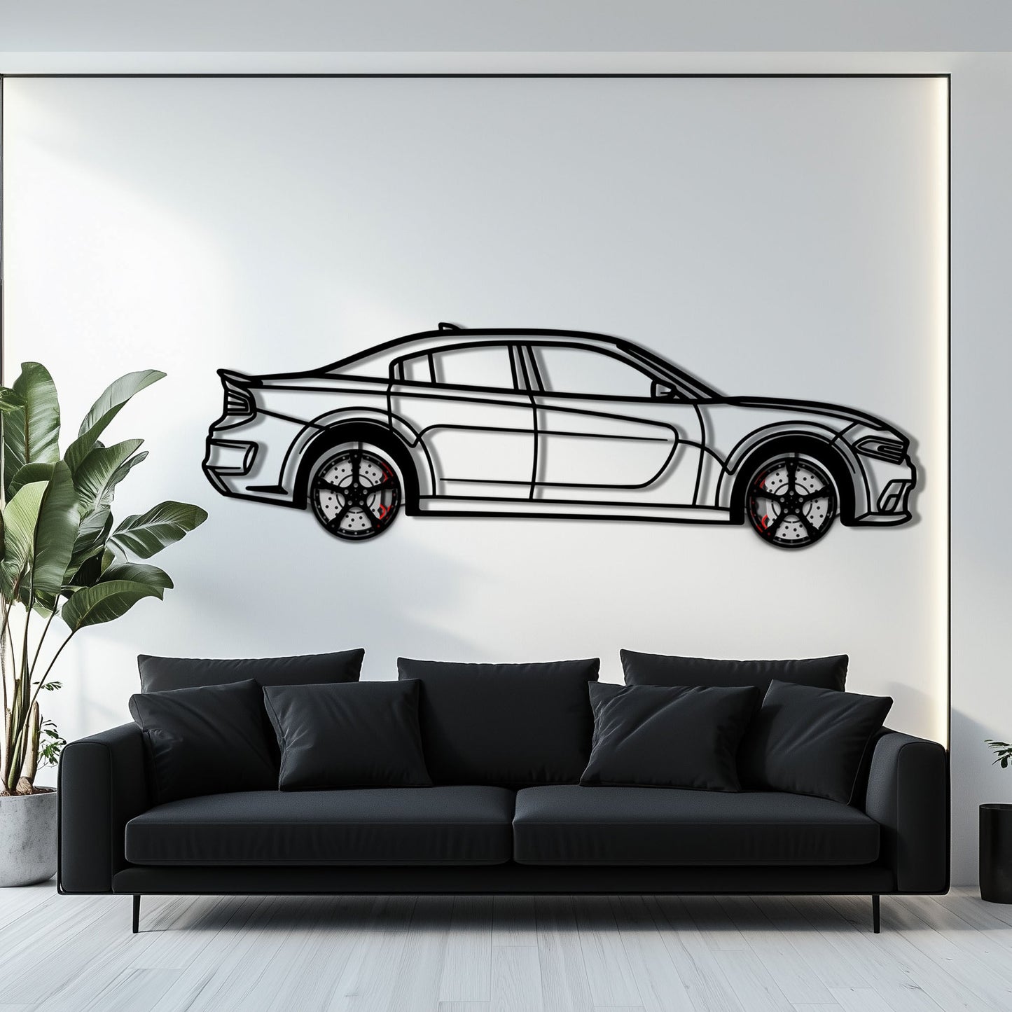 Dodge Charger SRT Metal Car Wall Art with Rotating Wheels - Modern American Muscle Silhouette - Interactive Automotive Wall Decor - KAFMEKA121 - Tampa Home & Garden Store