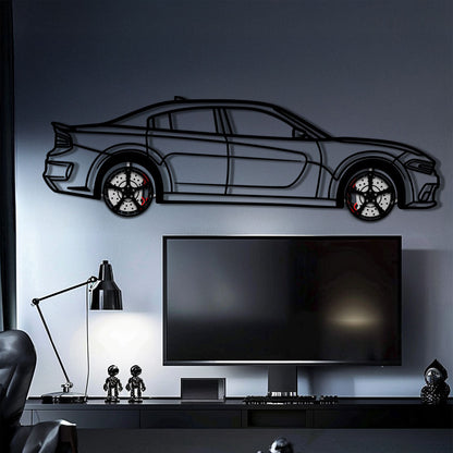 Dodge Charger SRT Metal Car Wall Art with Rotating Wheels - Modern American Muscle Silhouette - Interactive Automotive Wall Decor - KAFMEKA121 - Tampa Home & Garden Store