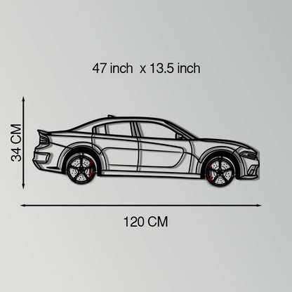 Dodge Charger SRT Metal Car Wall Art with Rotating Wheels - Modern American Muscle Silhouette - Interactive Automotive Wall Decor - KAFMEKA121 - Tampa Home & Garden Store