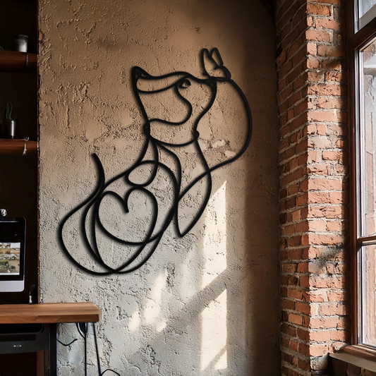Dog and Butterfly Line Art Metal Wall Decor – Minimalist Pet Silhouette Black Steel Artwork for Home Interiors- KAF414 - Tampa Home & Garden Store