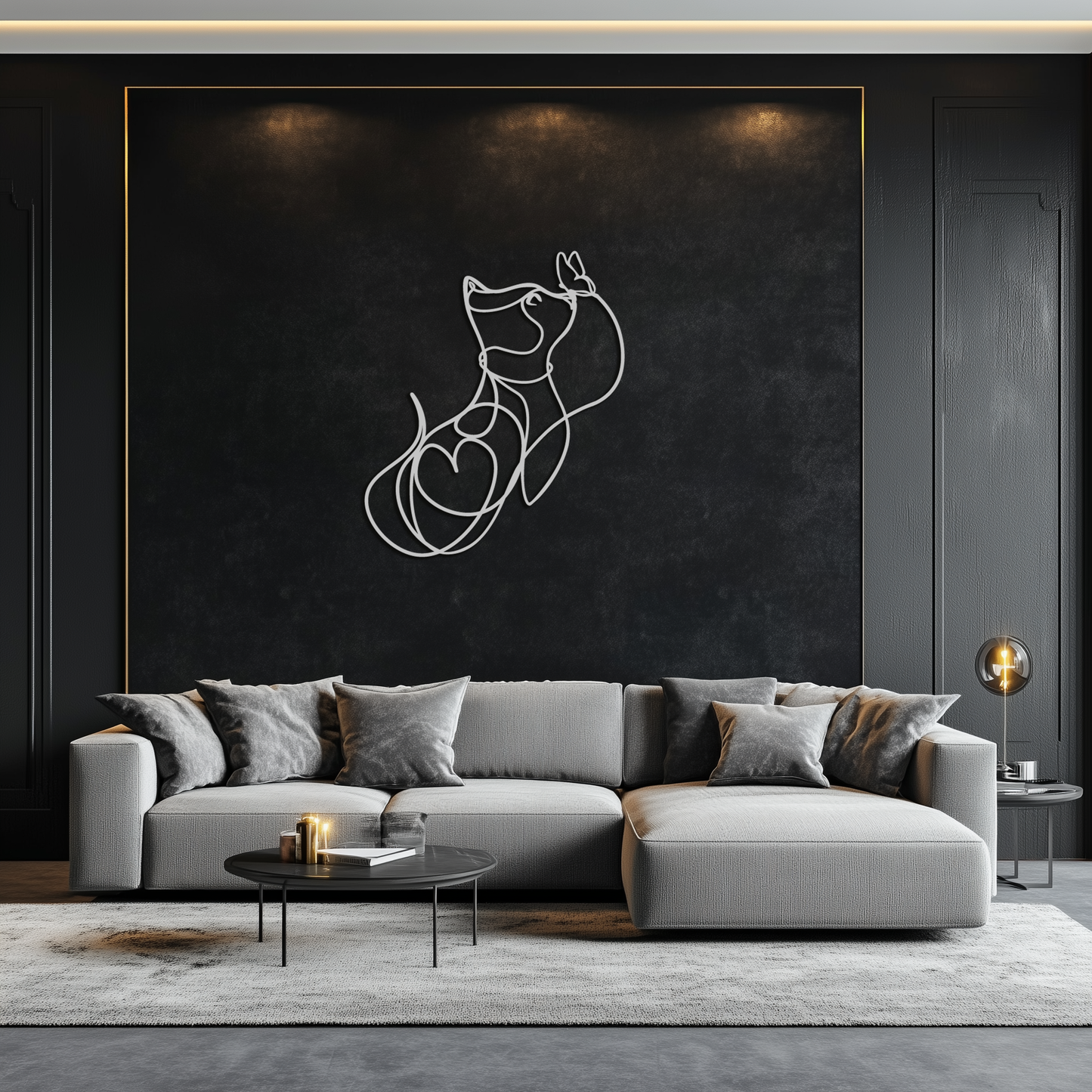 Dog and Butterfly Line Art Metal Wall Decor – Minimalist Pet Silhouette Black Steel Artwork for Home Interiors- KAF414 - Tampa Home & Garden Store