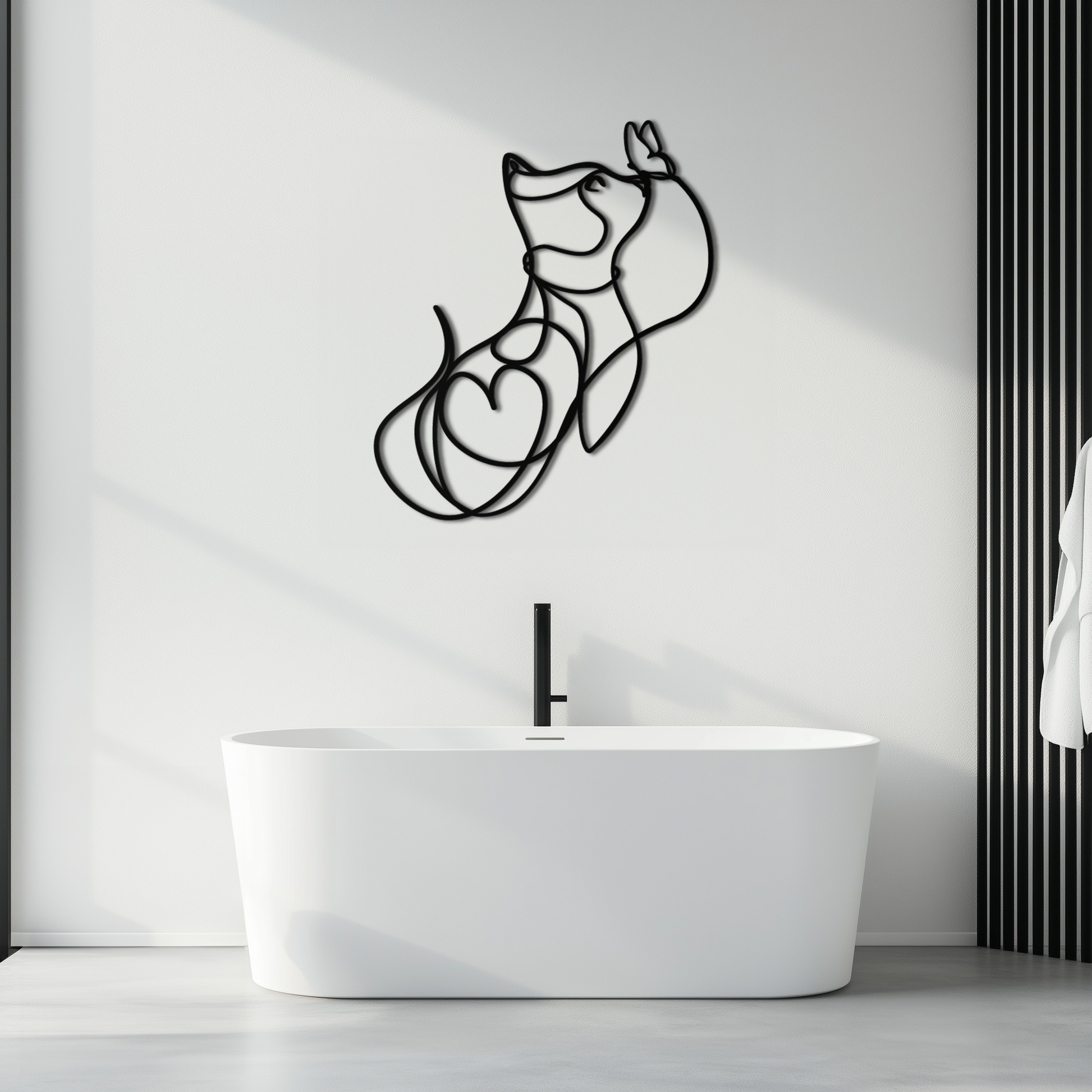 Dog and Butterfly Line Art Metal Wall Decor – Minimalist Pet Silhouette Black Steel Artwork for Home Interiors- KAF414 - Tampa Home & Garden Store