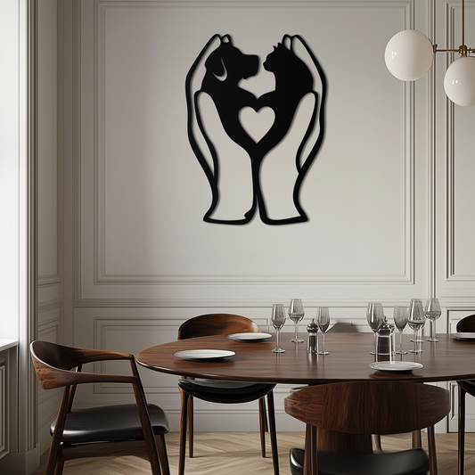 Dog and Cat in Hand Metal Wall Art – Heartwarming Pet Love Decor for Animal Lovers- KAF593 - Tampa Home & Garden Store
