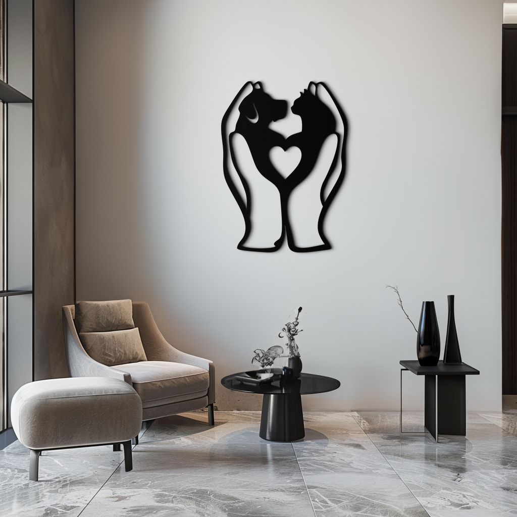 Dog and Cat in Hand Metal Wall Art – Heartwarming Pet Love Decor for Animal Lovers- KAF593 - Tampa Home & Garden Store