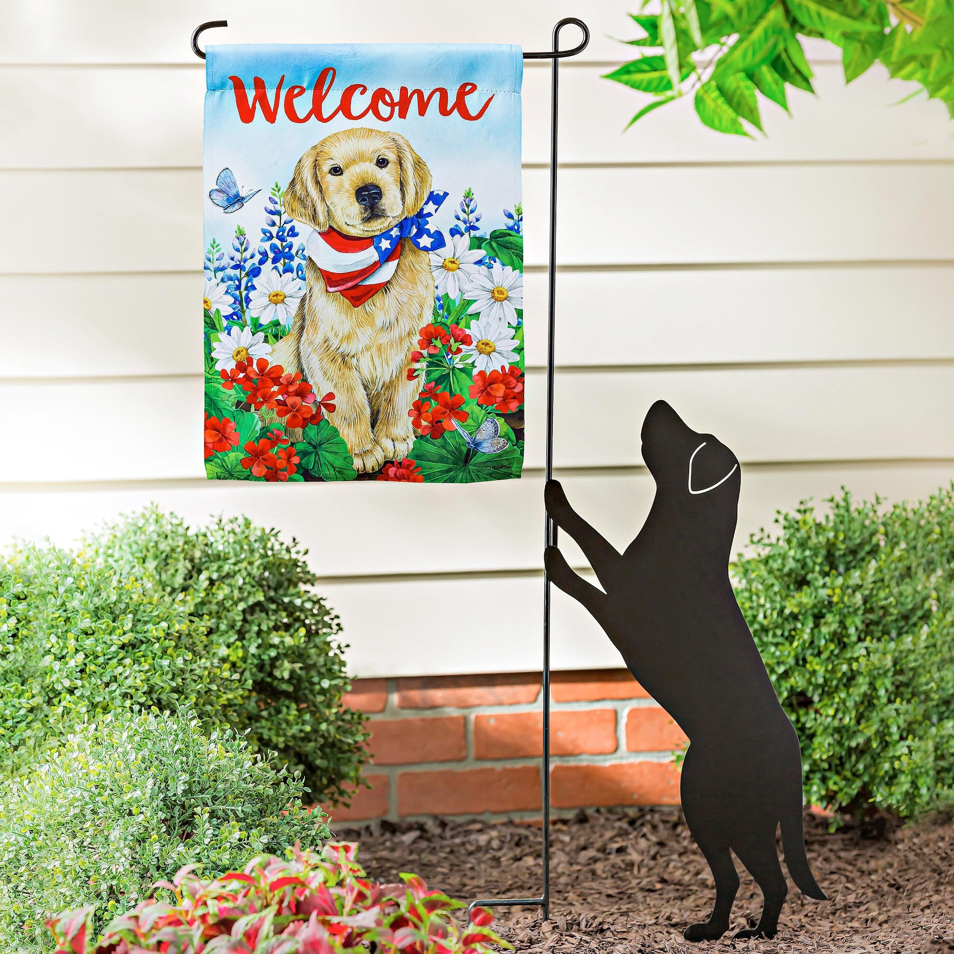 Dog with Patriotic Bandana Garden Suede Flag - Tampa Home & Garden Store