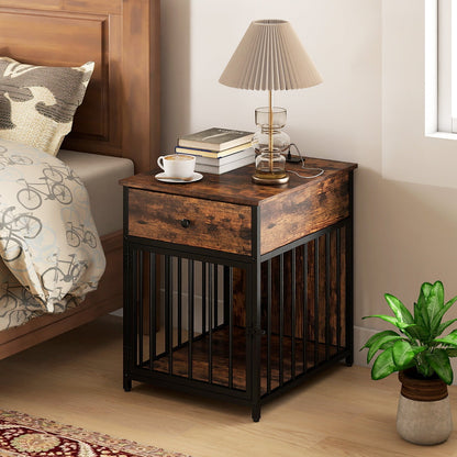 Rustic wood nightstand with beige pleated lamp, stacked books, coffee cup, and a potted plant beside the bed on Tampa Home & Garden Store
