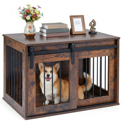 Heavy Duty Dog Crate with Sliding Barn Door