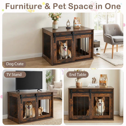 Heavy Duty Dog Crate with Sliding Barn Door