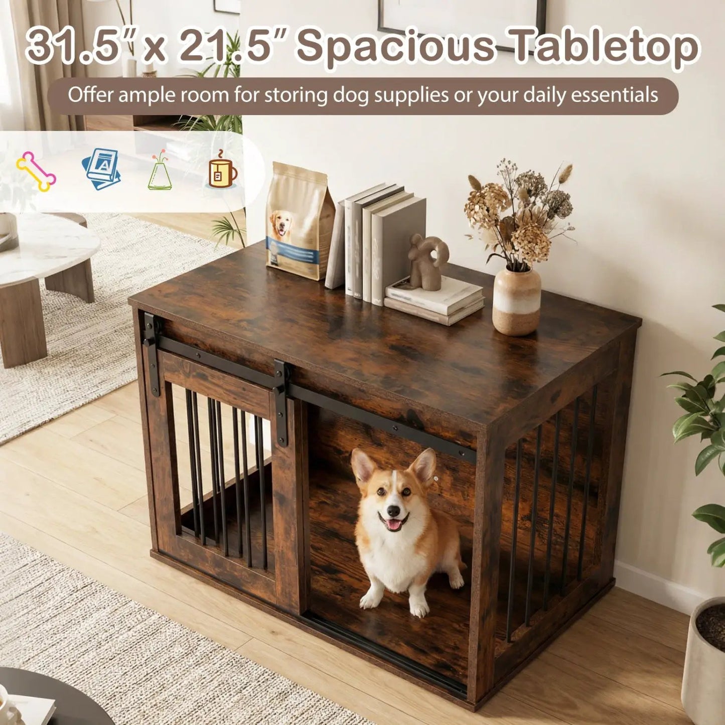 Heavy Duty Dog Crate with Sliding Barn Door