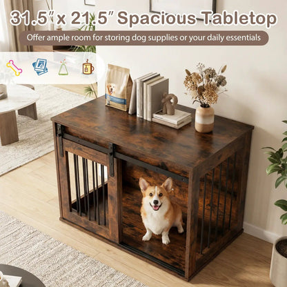 Heavy Duty Dog Crate with Sliding Barn Door