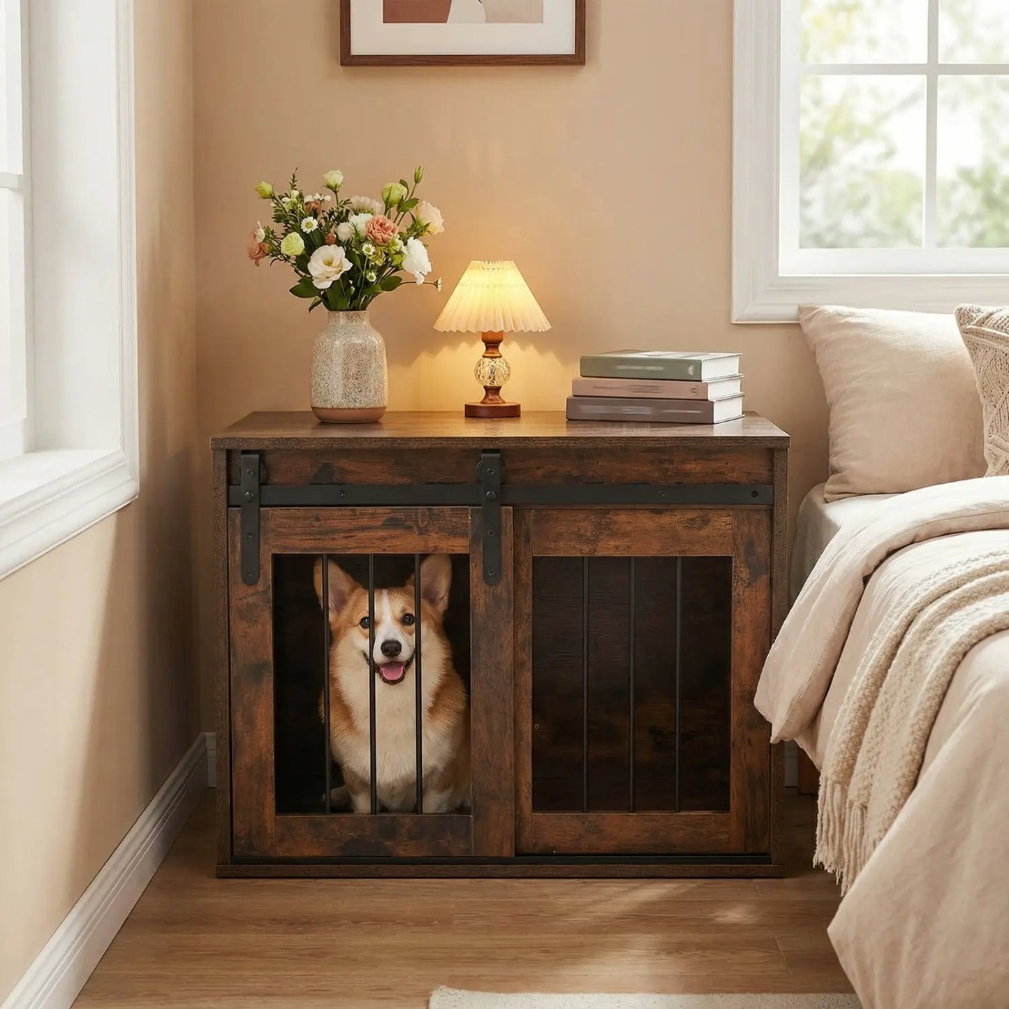 Heavy Duty Dog Crate with Sliding Barn Door