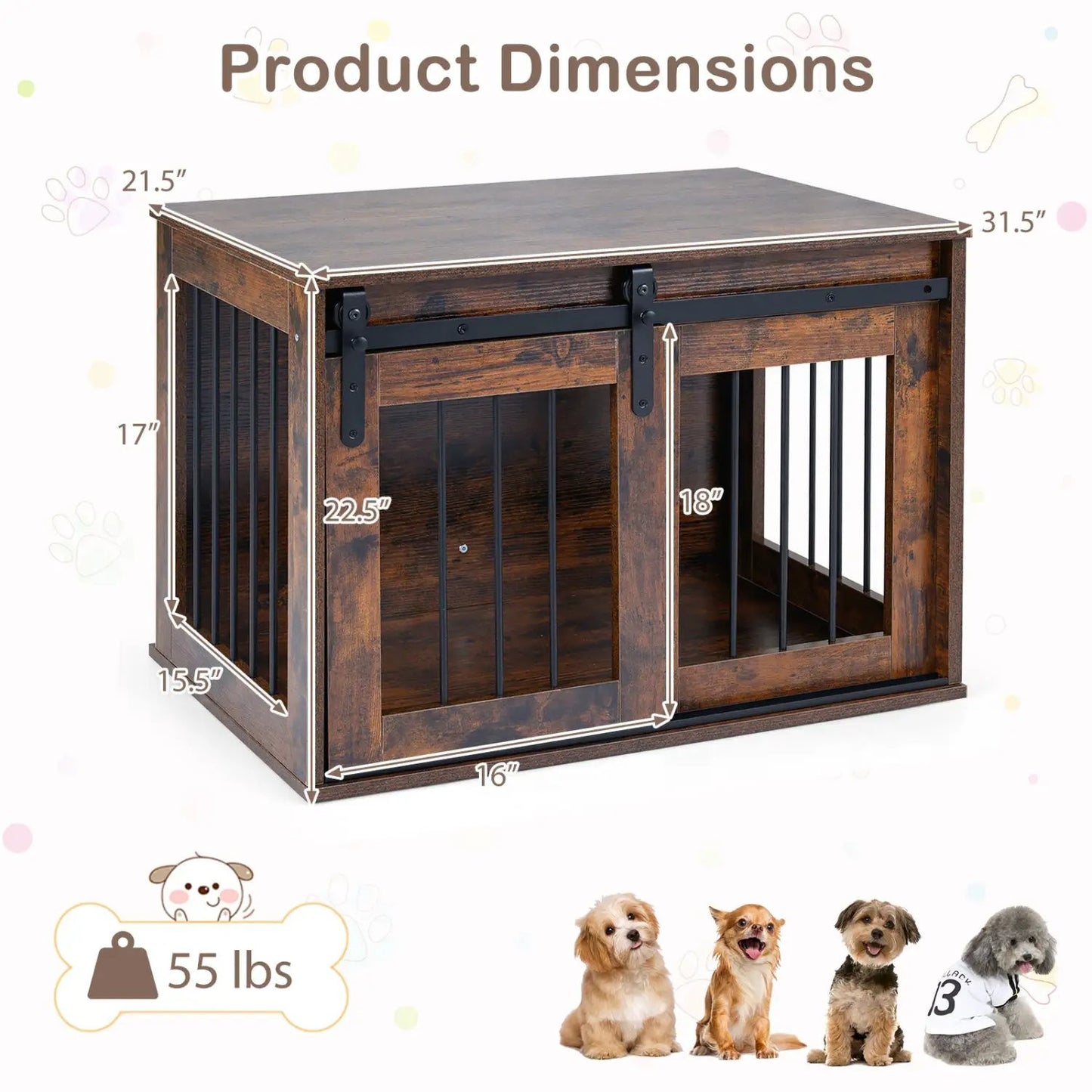 Heavy Duty Dog Crate with Sliding Barn Door