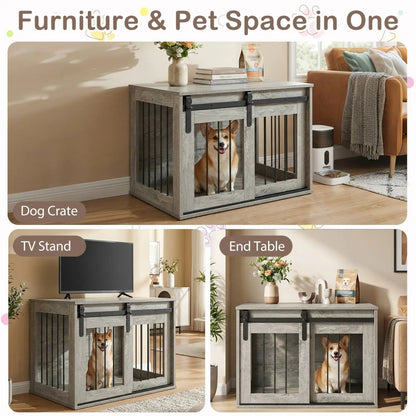 Heavy Duty Dog Crate with Sliding Barn Door