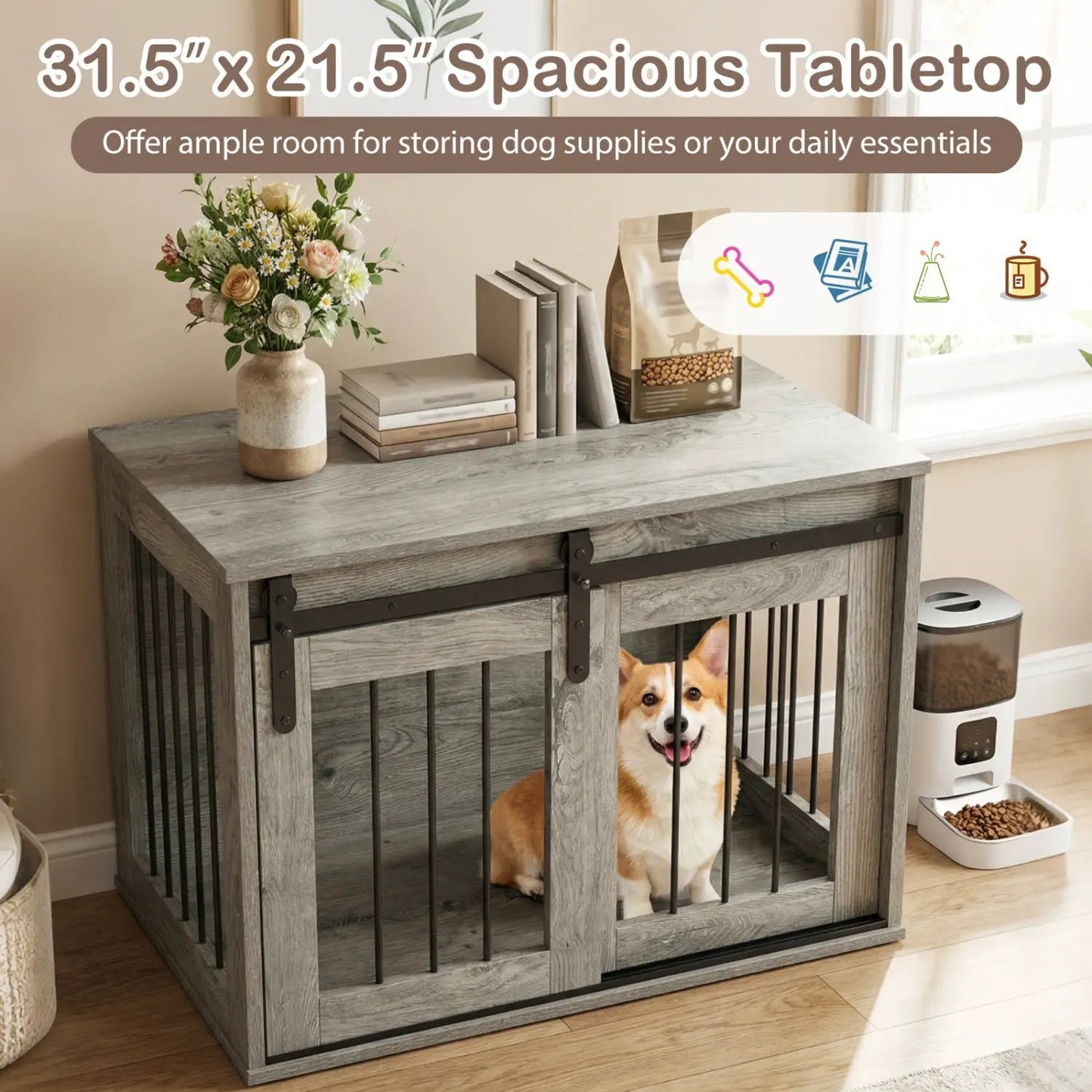 Heavy Duty Dog Crate with Sliding Barn Door