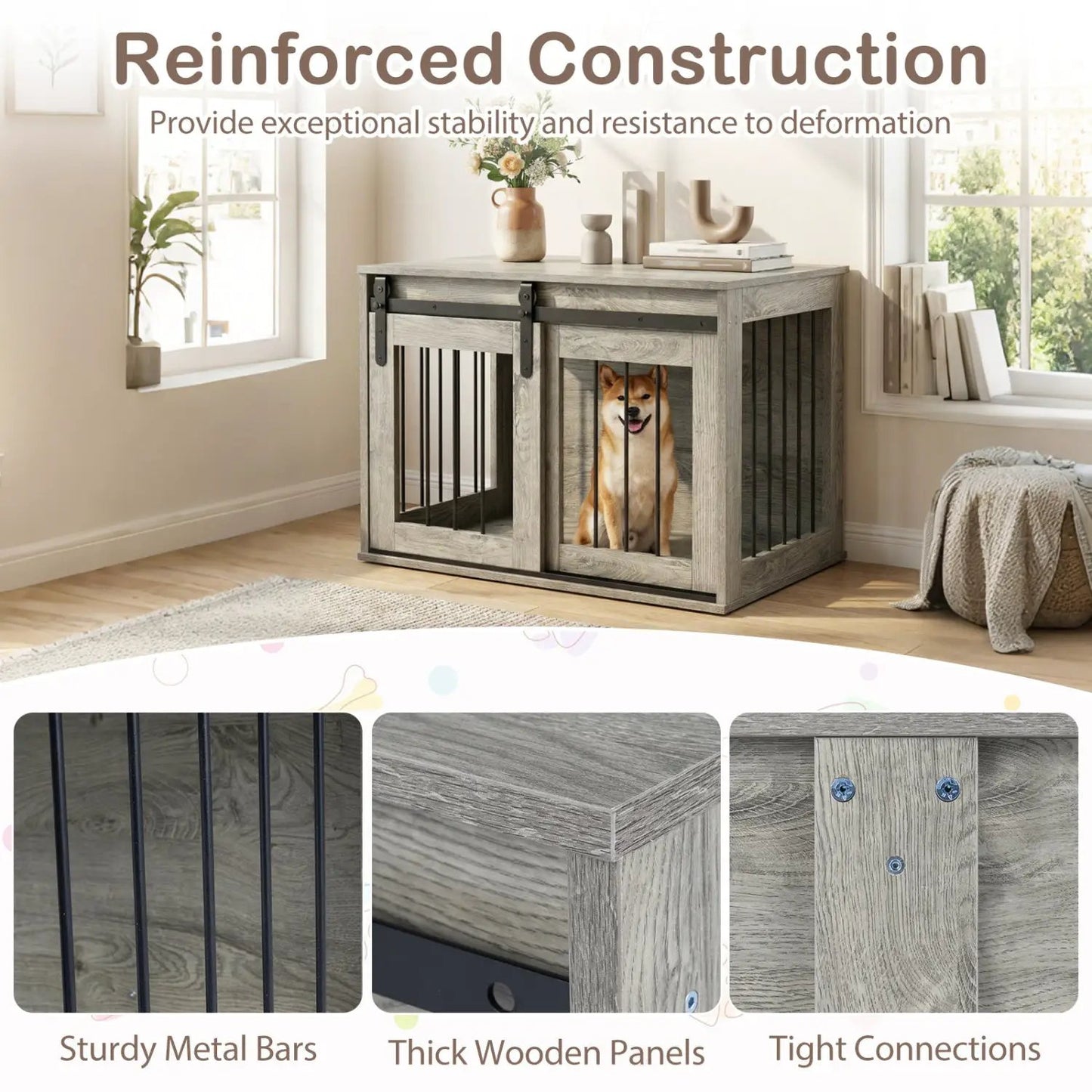 Heavy Duty Dog Crate with Sliding Barn Door
