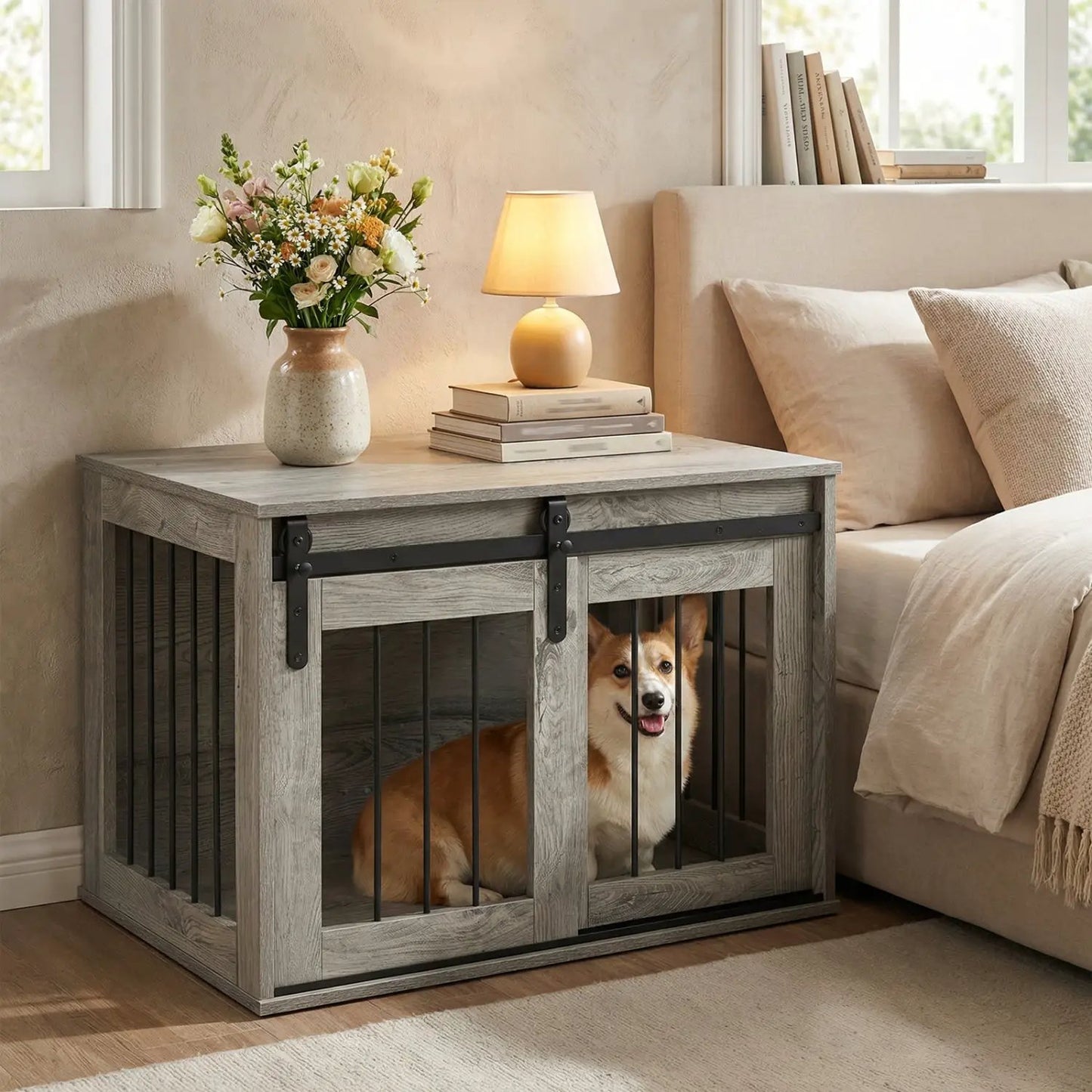 Heavy Duty Dog Crate with Sliding Barn Door