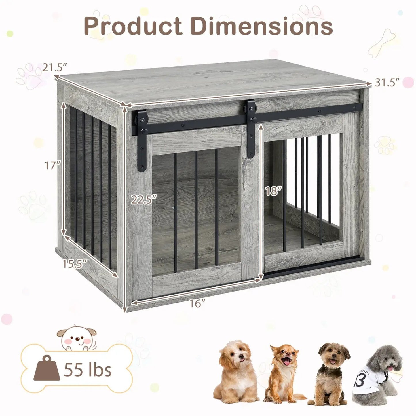 Heavy Duty Dog Crate with Sliding Barn Door
