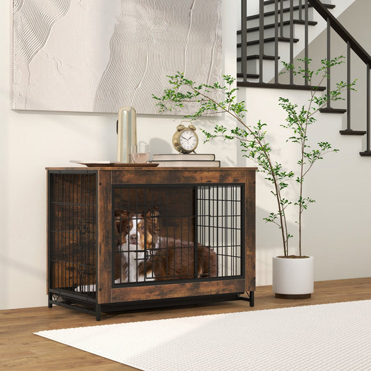 Dog Crate Furniture with Double Lockable Doors and Removable Pull-out Tray - Tampa Home & Garden Store