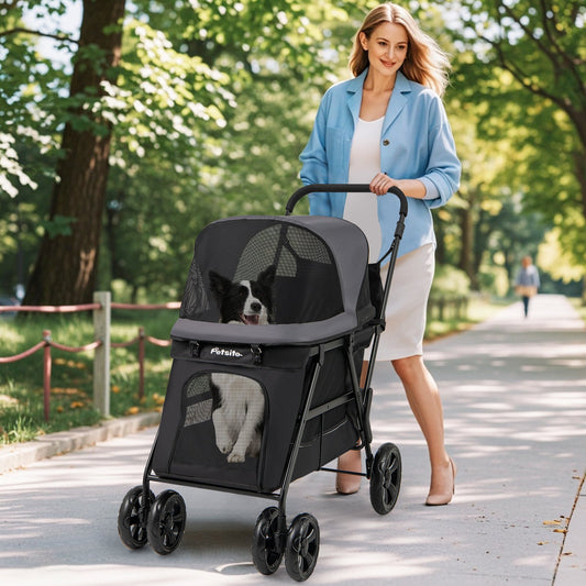 Dog Stroller for Medium Small Senior Elderly Dogs with Dual Entry-Black - Tampa Home & Garden Store