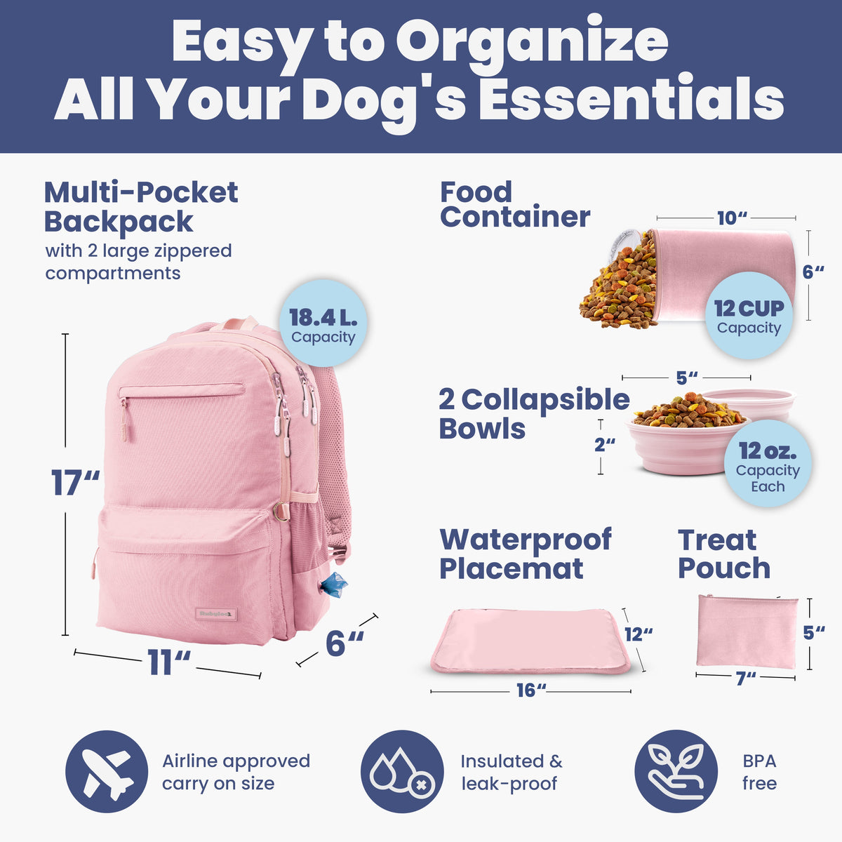 Original Doggy Bag Backpack pink backpack with zippered compartments by Rubyloo on Tampa Home & Garden Store
