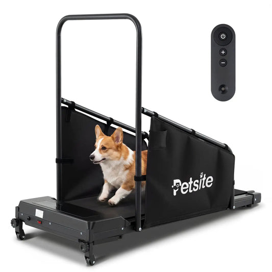 Dog treadmill with remote and LCD display by DirectDeals, black treadmill with Petsite logo on Tampa Home & Garden Store
