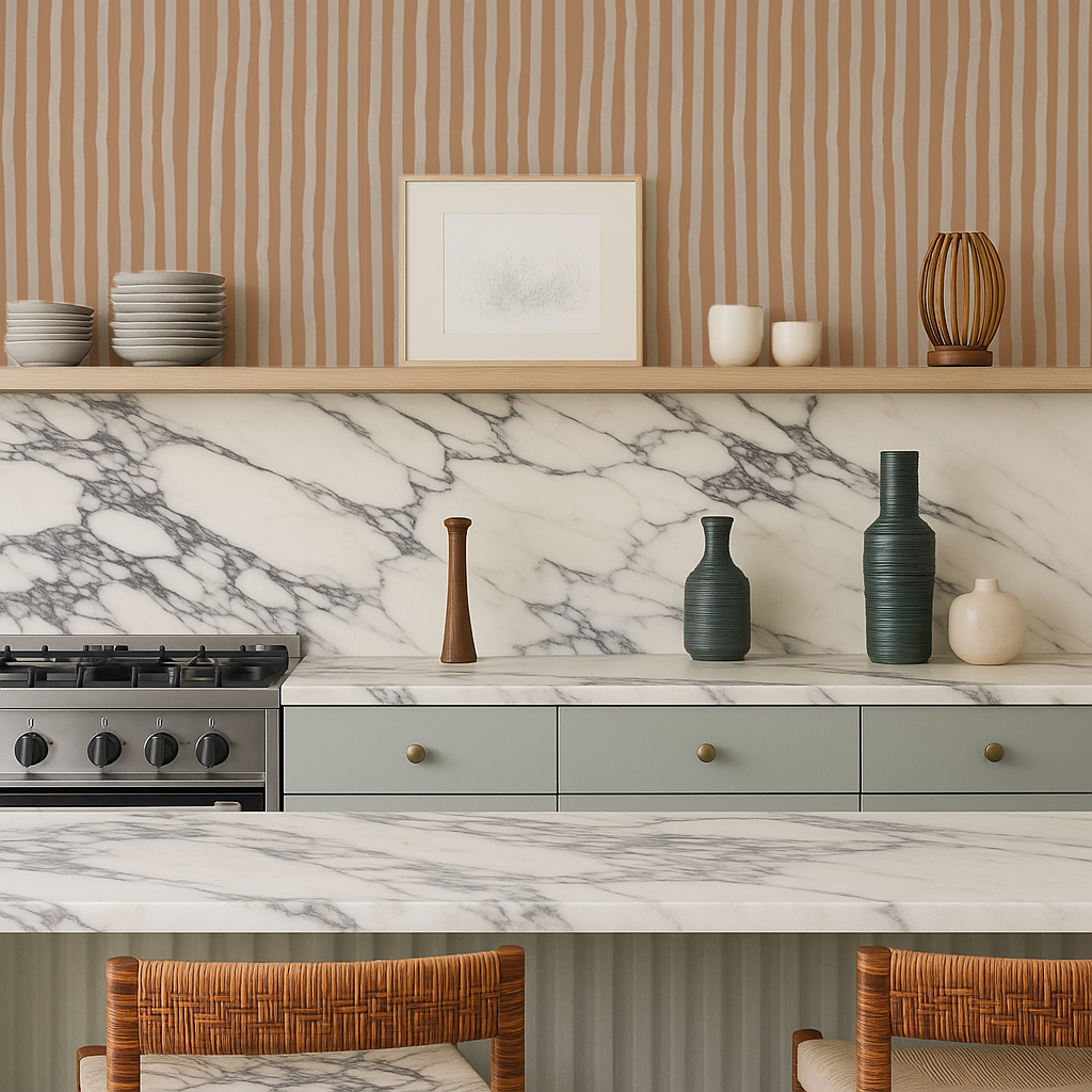 Dolce Stripe Wallpaper, apricot and off-white - Tampa Home & Garden Store