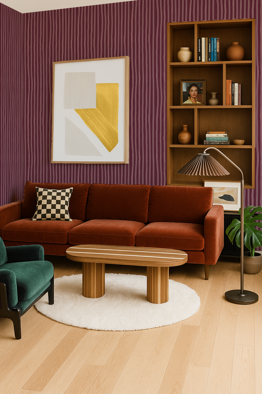 Dolce Stripe Wallpaper, eggplant and mauve - Tampa Home & Garden Store