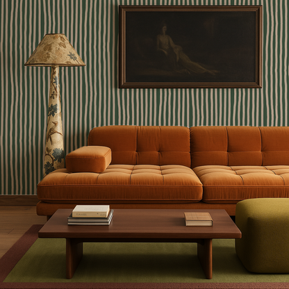 Dolce Stripe Wallpaper, green and beige - Tampa Home & Garden Store