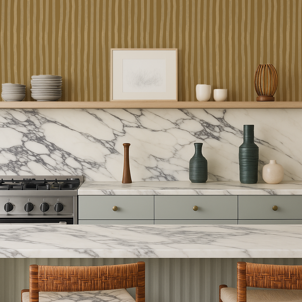 Dolce Stripe Wallpaper, mustard yellow and butter - Tampa Home & Garden Store