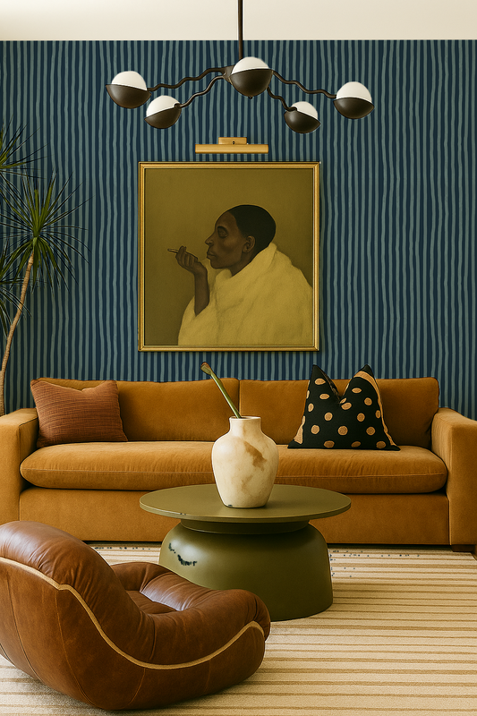 Dolce Stripe Wallpaper, navy and light blue - Tampa Home & Garden Store