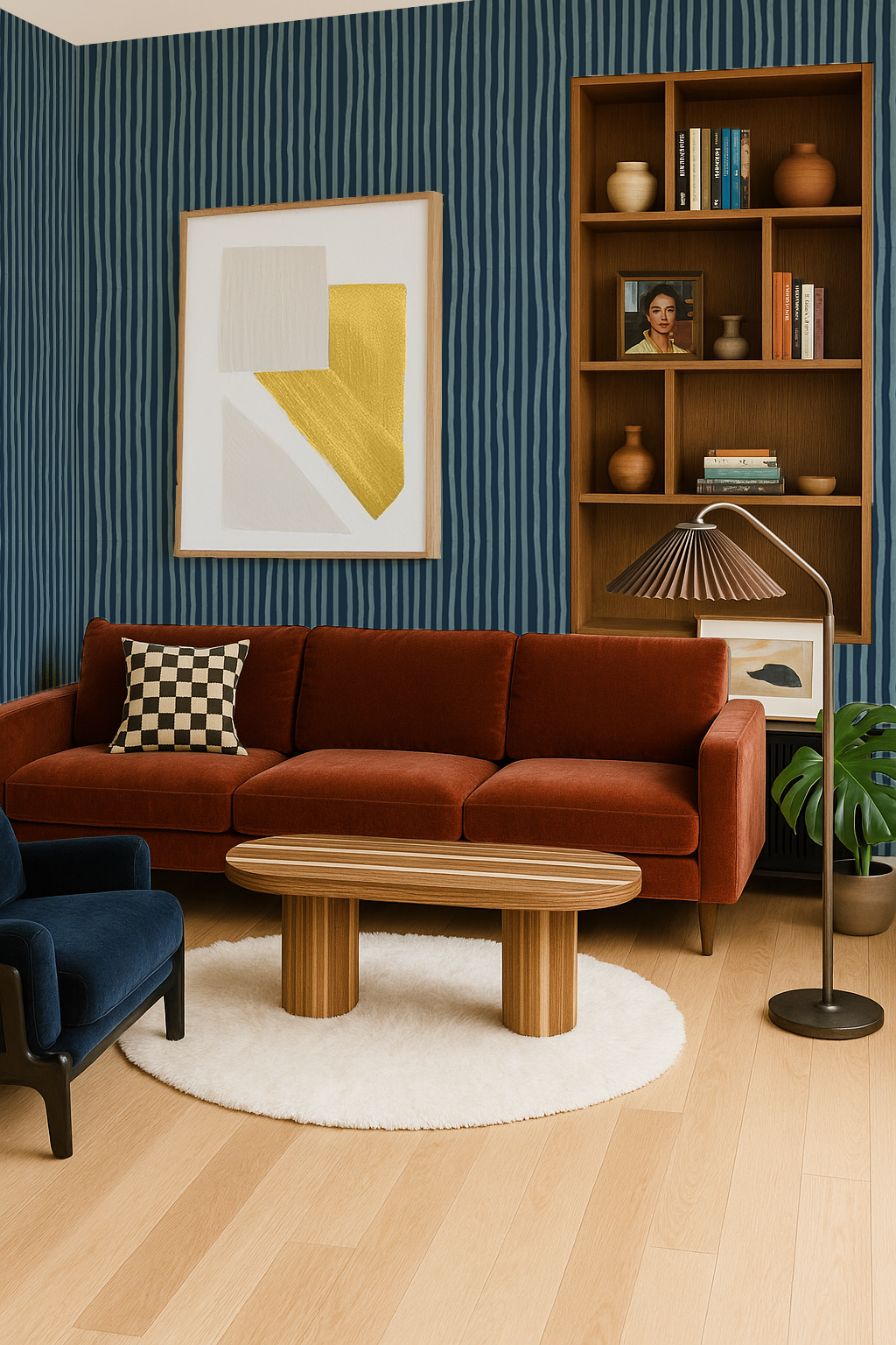 Dolce Stripe Wallpaper, navy and light blue - Tampa Home & Garden Store