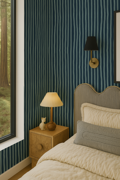 Dolce Stripe Wallpaper, navy and light blue - Tampa Home & Garden Store