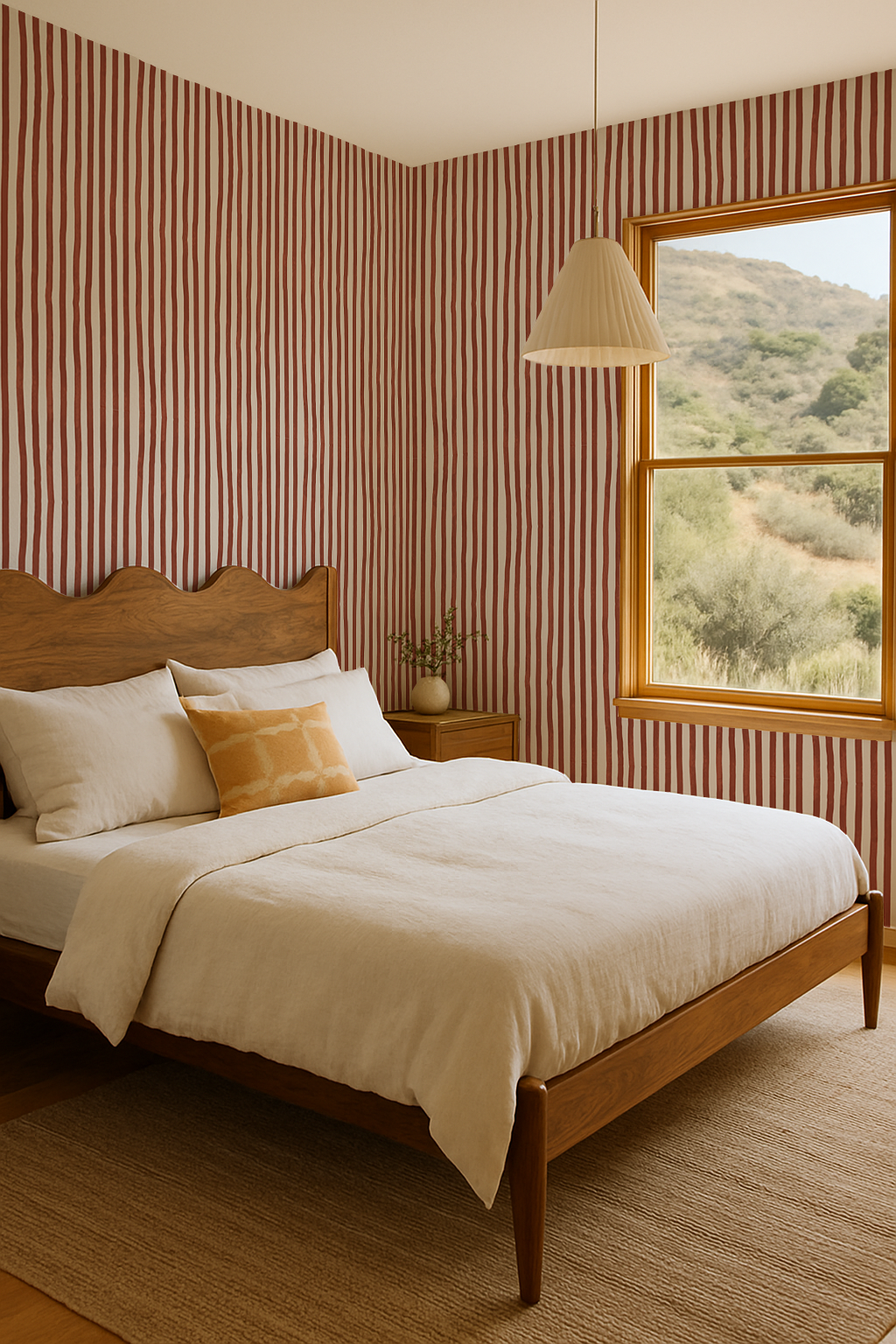 Dolce Stripe Wallpaper, off-white and brick red - Tampa Home & Garden Store