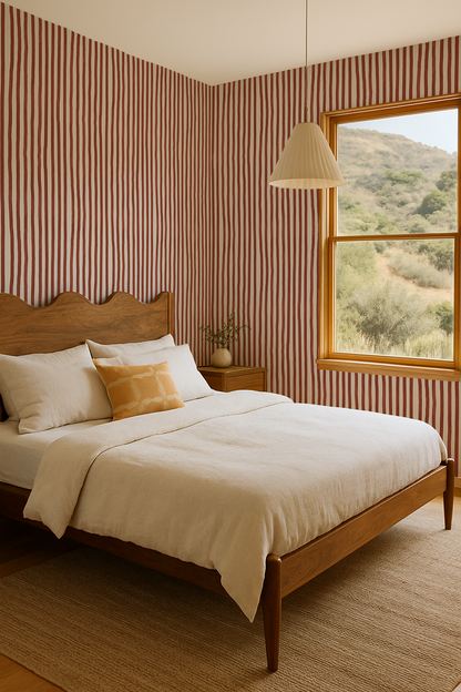 Dolce Stripe Wallpaper, off-white and brick red - Tampa Home & Garden Store