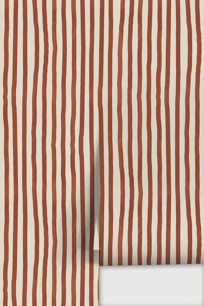 Dolce Stripe Wallpaper, off-white and brick red - Tampa Home & Garden Store