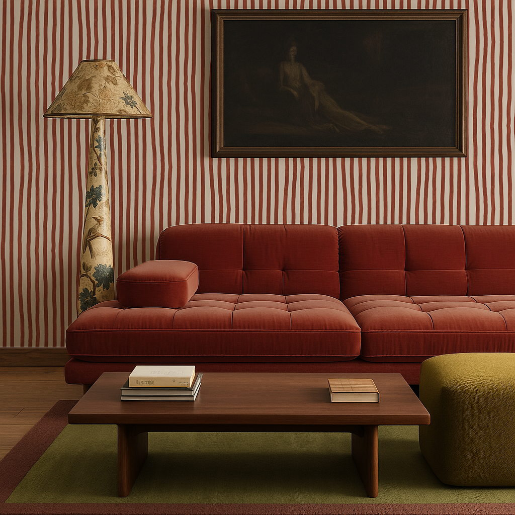 Dolce Stripe Wallpaper, off-white and brick red - Tampa Home & Garden Store