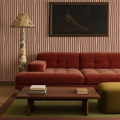 Dolce Stripe Wallpaper, off-white and brick red - Tampa Home & Garden Store