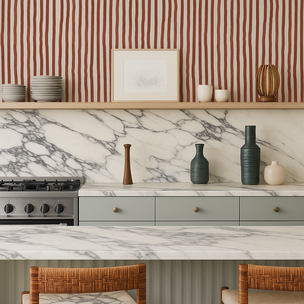 Dolce Stripe Wallpaper, off-white and brick red - Tampa Home & Garden Store