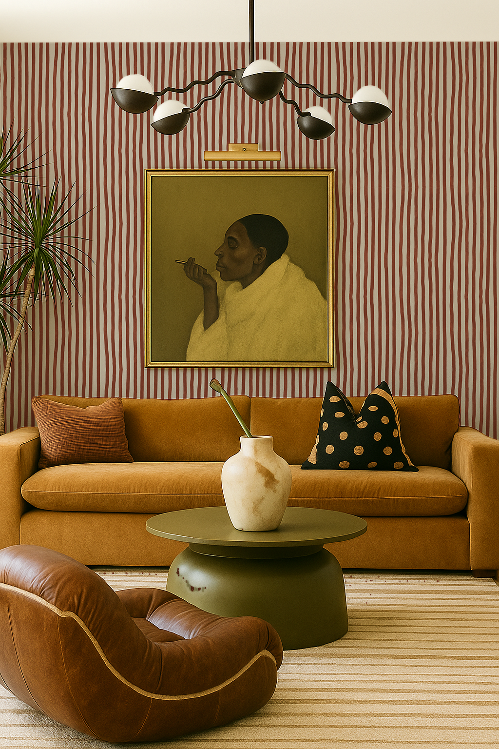 Dolce Stripe Wallpaper, off-white and brick red - Tampa Home & Garden Store