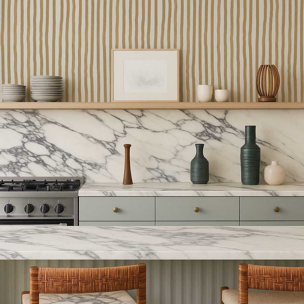 Dolce Stripe Wallpaper, off-white and butter yellow - Tampa Home & Garden Store